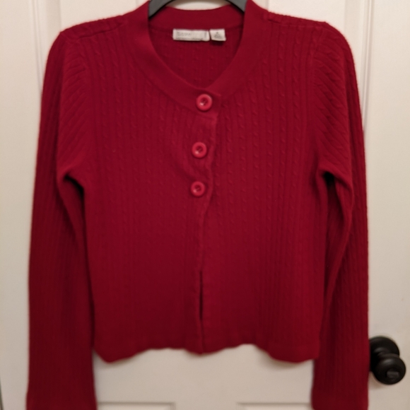 Luxe Wine Button Down Long Sleeve Knitted Cropped Cardigan Sweater Sz. M - Picture 8 of 8